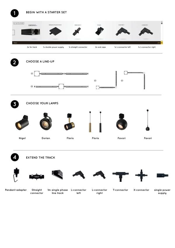 Lucide TRACK Kit de démarrage - Système de rail monophasé / Éclairage sur rail - 2 mètres - Noir - DETAIL 9